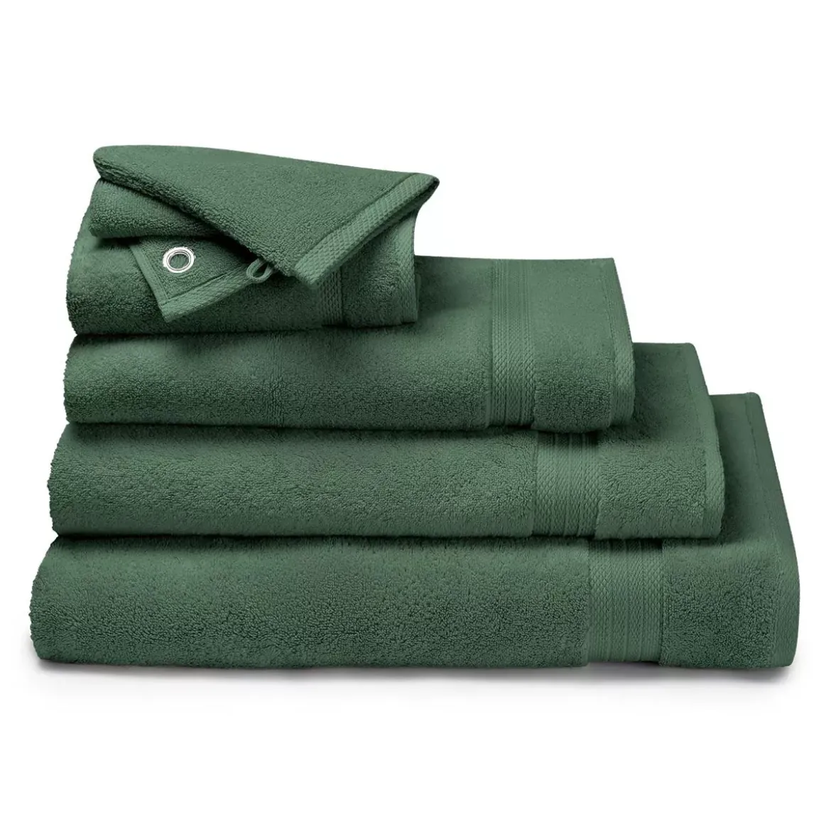 Serviette eponge pur coton 550 g/m² uni vert Elea kaki