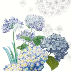 Serviette lin & coton imprimé multicolore Jardin de bretagne bleu