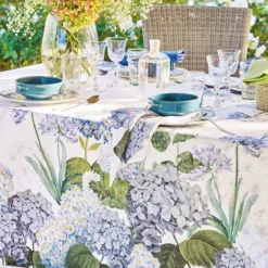 Serviette lin & coton imprimé multicolore Jardin de bretagne bleu