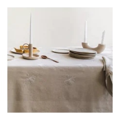Serviette lin & coton lavé brodé beige Brise d'ete naturel