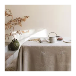 Serviette lin & coton lavé brodé beige Brise d'ete naturel