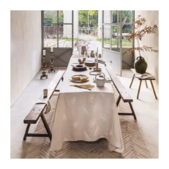 Serviette lin & coton lavé brodé beige Brise d'ete naturel