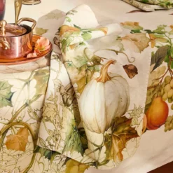 Serviette lin & coton lavé 190 g/m² imprimé beige orange Delices d'automne potiron