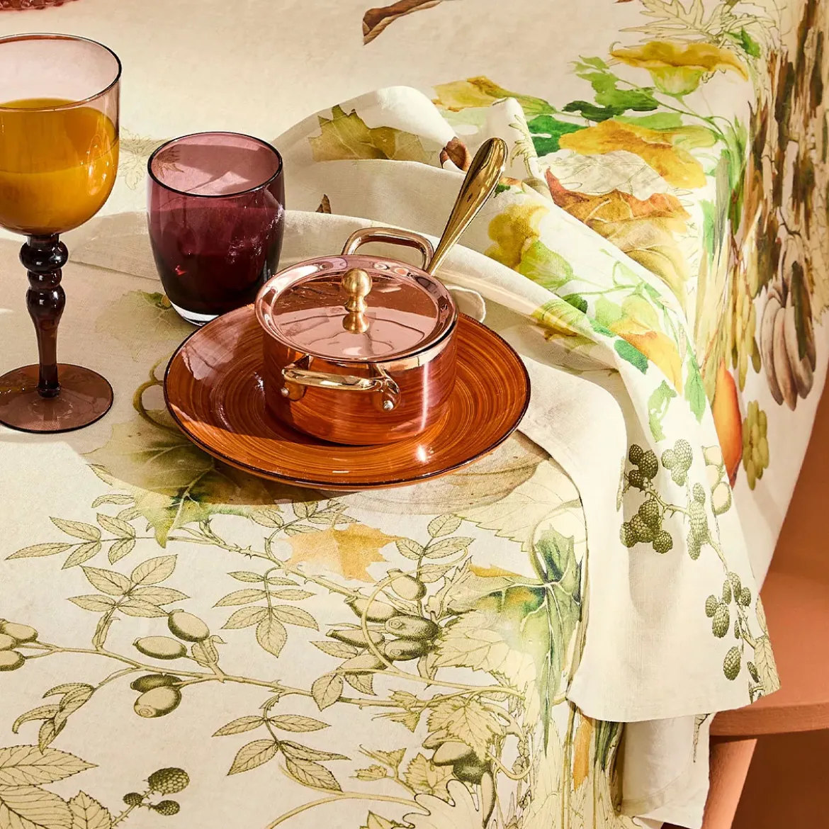 Serviette lin & coton lavé 190 g/m² imprimé beige orange Delices d'automne potiron