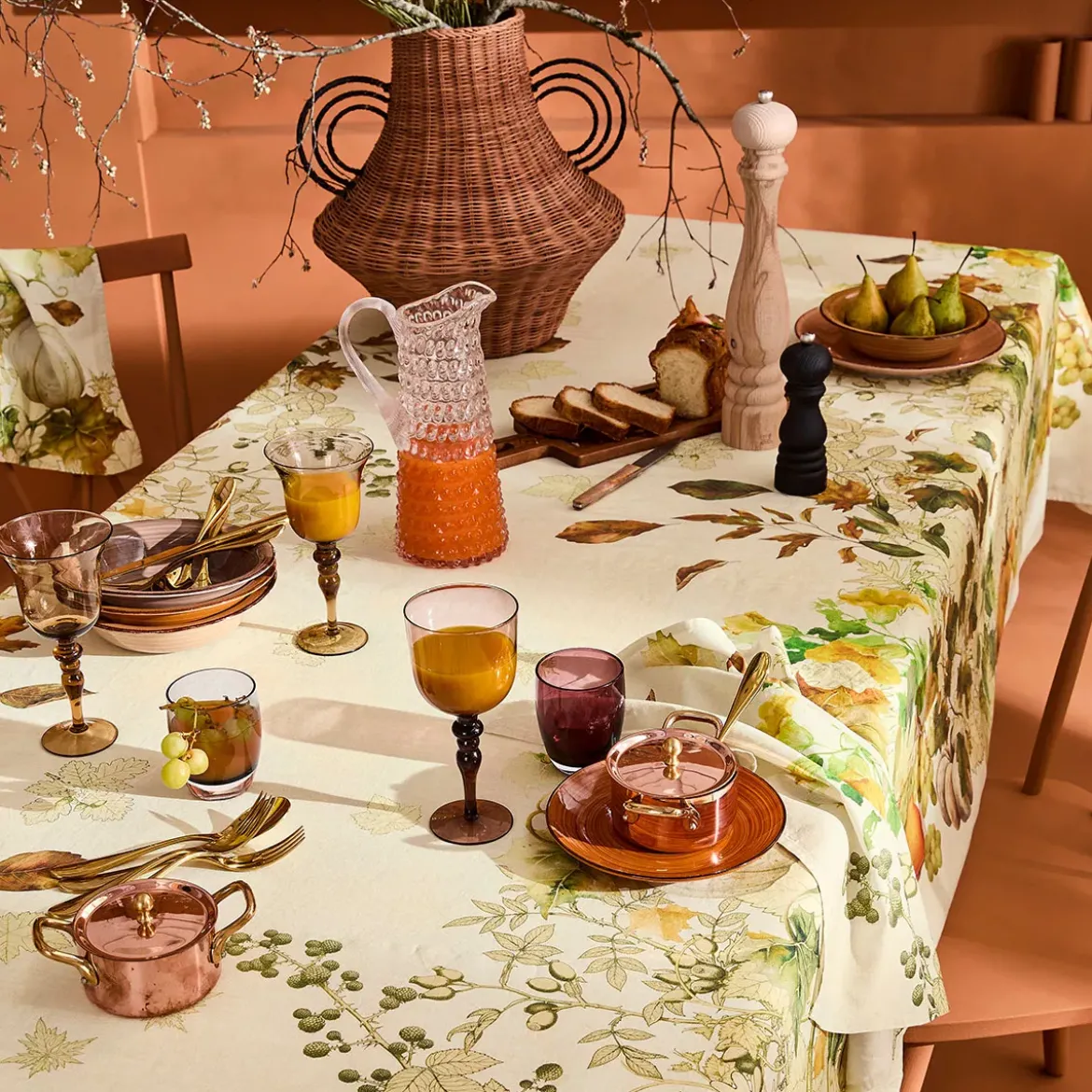Serviette lin & coton lavé 190 g/m² imprimé beige orange Delices d'automne potiron
