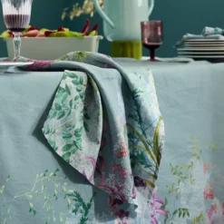 Serviette lin & coton lavé 150 g/m² imprimé bleu violet Ombres boisees givre