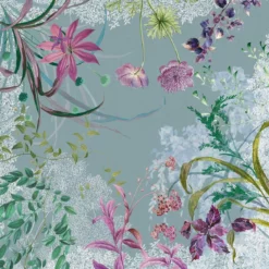 Serviette lin & coton lavé 150 g/m² imprimé bleu violet Ombres boisees givre