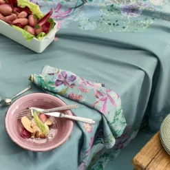 Serviette lin & coton lavé 150 g/m² imprimé bleu violet Ombres boisees givre