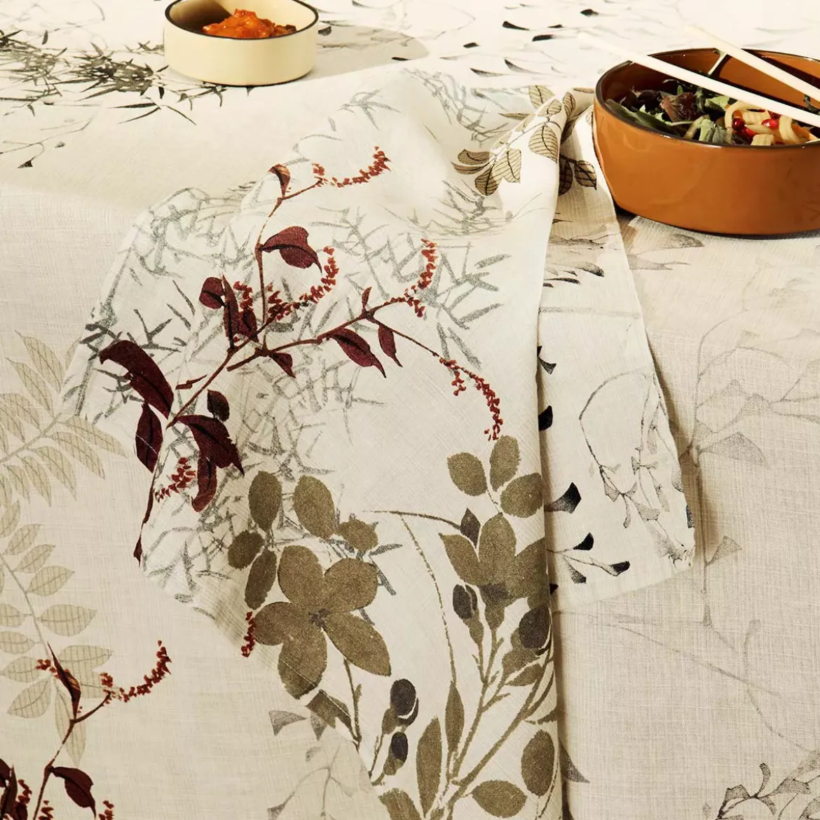 Serviette lin & coton lavé 150 g/m² imprimé beige Bambous parchemin