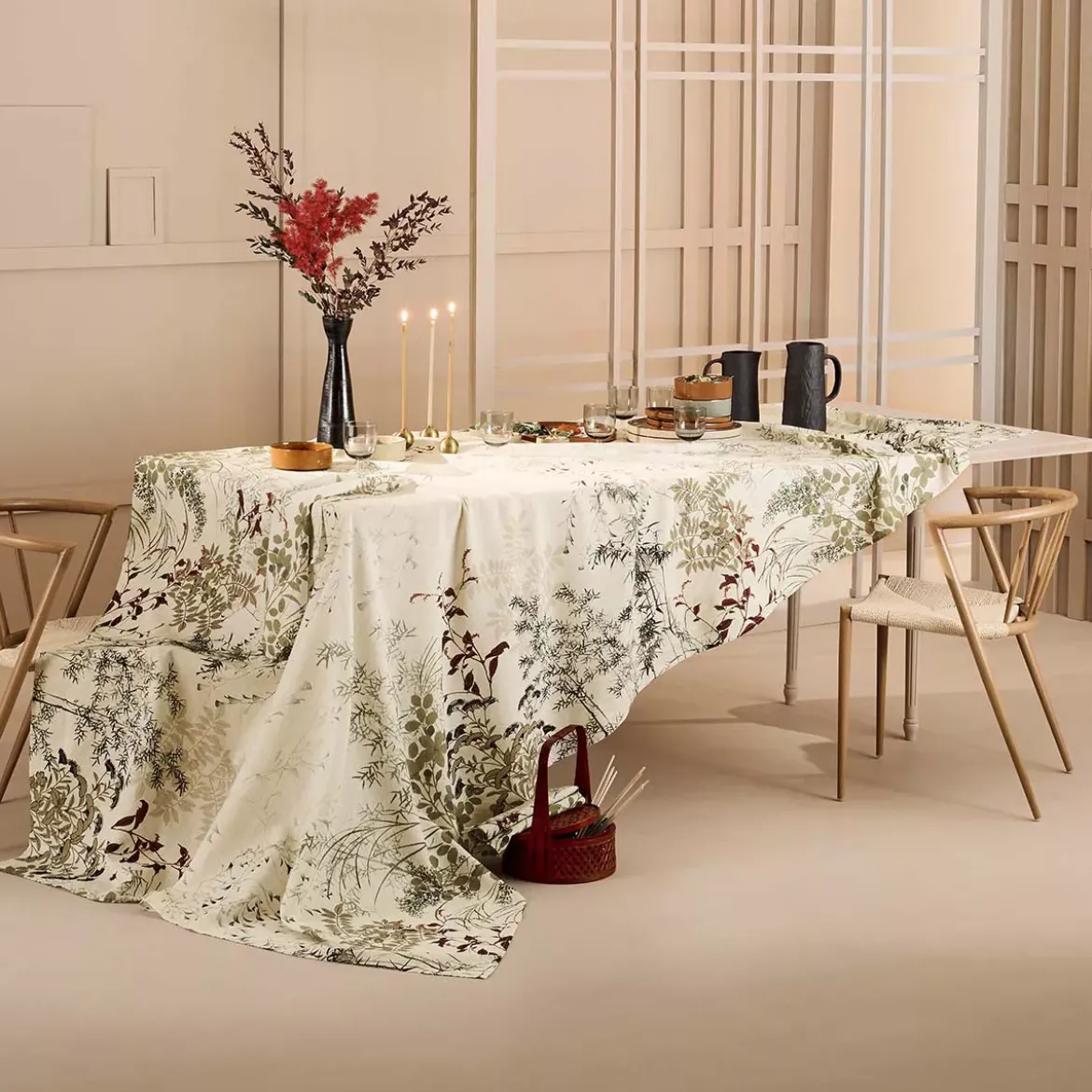 Serviette lin & coton lavé 150 g/m² imprimé beige Bambous parchemin