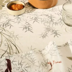 Serviette lin & coton lavé 150 g/m² imprimé beige Bambous parchemin