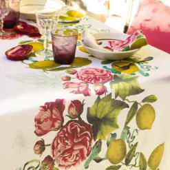 Serviette lin & coton lavé 190 g/m² imprimé multicolore Citrons de menton romance