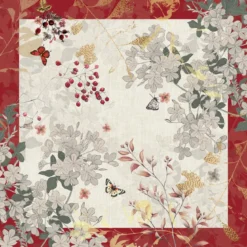 Serviette lin & coton lavé 150 g/m² imprimé beige bordeaux Vintage flowers cranberry