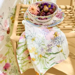 Serviette lin & coton lavé 150 g/m² imprimé rose vert Rosee du matin printemps