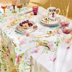 Serviette lin & coton lavé 150 g/m² imprimé rose vert Rosee du matin printemps
