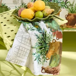 Serviette lin & coton lavé 190 g/m² imprimé vert marron Jardin provencal olive