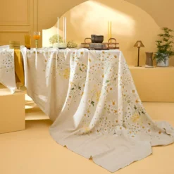 Serviette lin & coton lavé 150 g/m² imprimé jaune beige Daisy chanvre