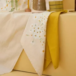 Serviette lin & coton lavé 150 g/m² imprimé jaune beige Daisy chanvre