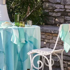 Serviette lin & coton lavé 150 g/m² imprimé bleu vert Aqua mineral