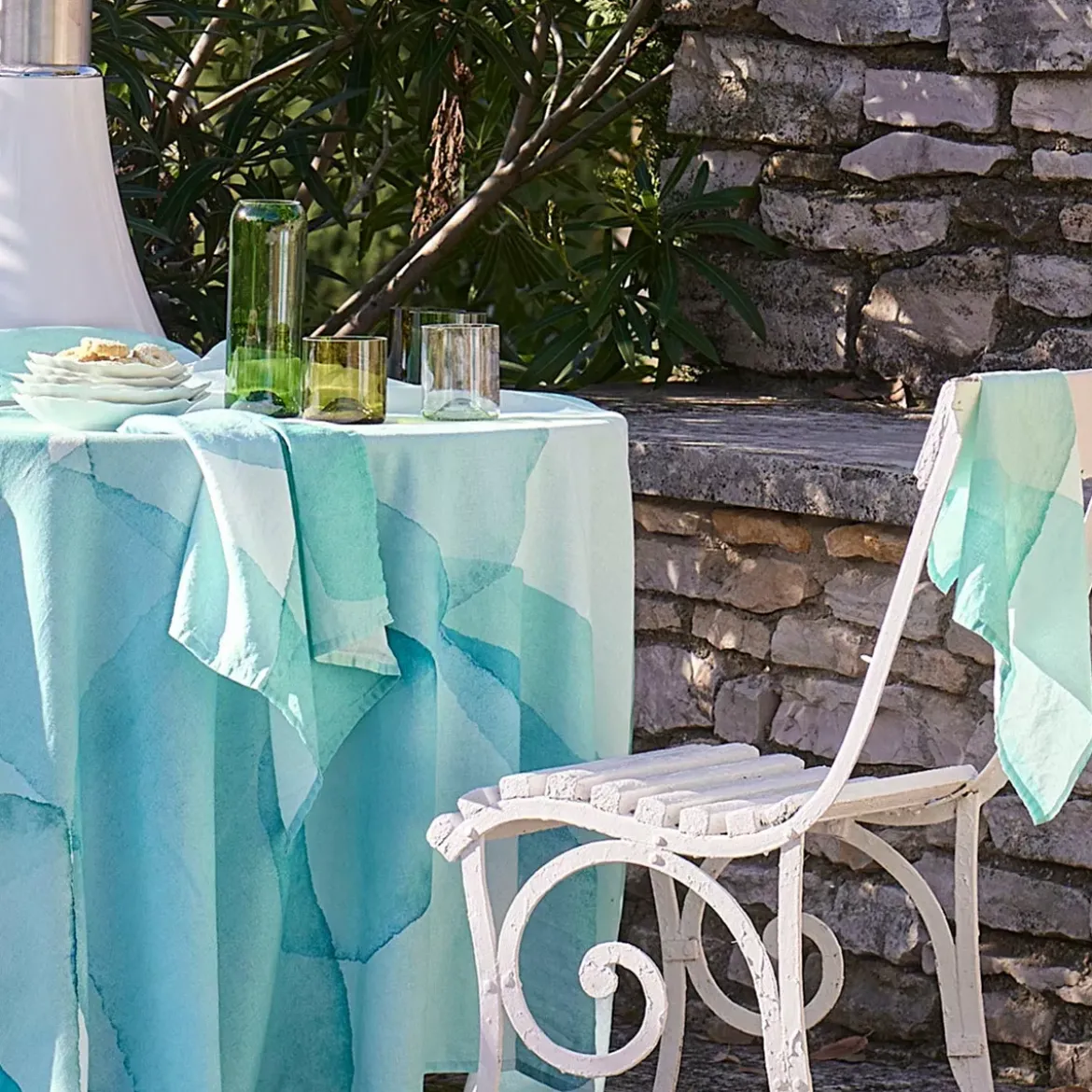 Serviette lin & coton lavé 150 g/m² imprimé bleu vert Aqua mineral