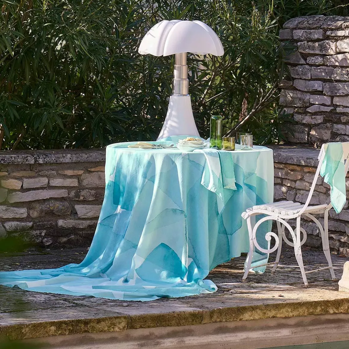 Serviette lin & coton lavé 150 g/m² imprimé bleu vert Aqua mineral