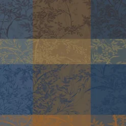 Serviette pur coton 220 g/m² motif jacquard bleu brun Mille branchages crepuscule