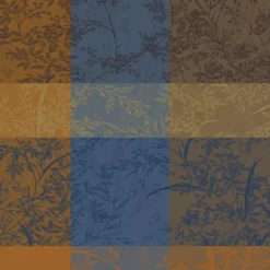 Serviette pur coton 220 g/m² motif jacquard bleu brun Mille branchages crepuscule