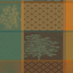 Serviette pur coton 220 g/m² motif jacquard vert brun Mille trees foret