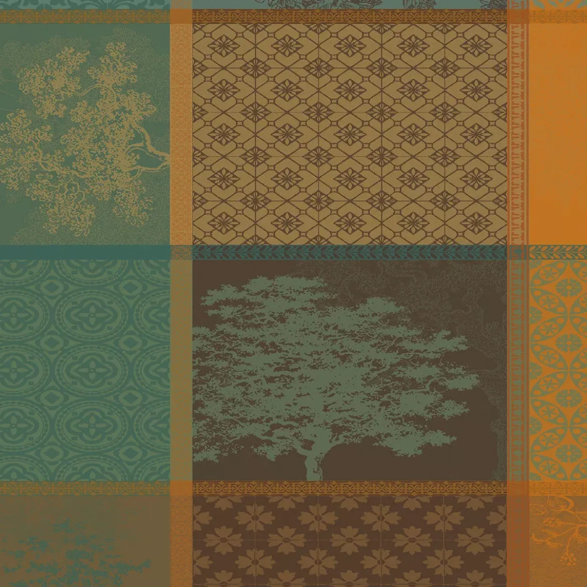 Serviette pur coton 220 g/m² motif jacquard vert brun Mille trees foret