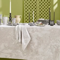 Serviette pur coton 220 g/m² motif jacquard beige Mille esprit jardins chanvre