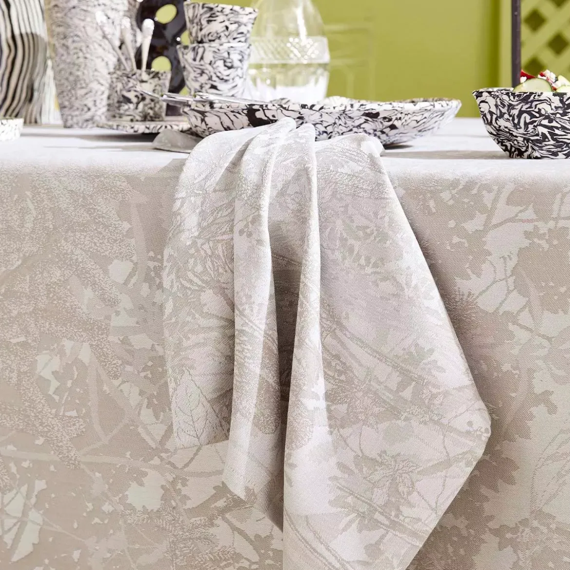 Serviette pur coton 220 g/m² motif jacquard beige Mille esprit jardins chanvre