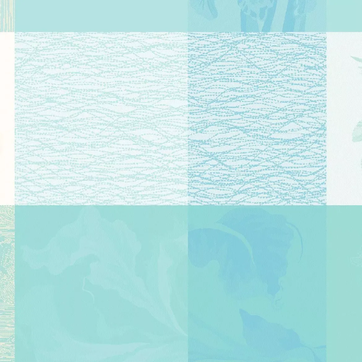 Serviette pur coton 220 g/m² motif jacquard bleu beige Mille iris d'eau aqua