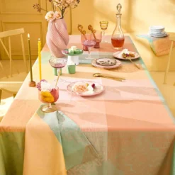 Serviette pur coton 205 g/m² motif jacquard rose jaune Mille empreintes pastel