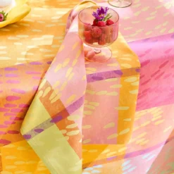 Serviette pur coton 220 g/m² motif jacquard rose vert Mille sources berlingot