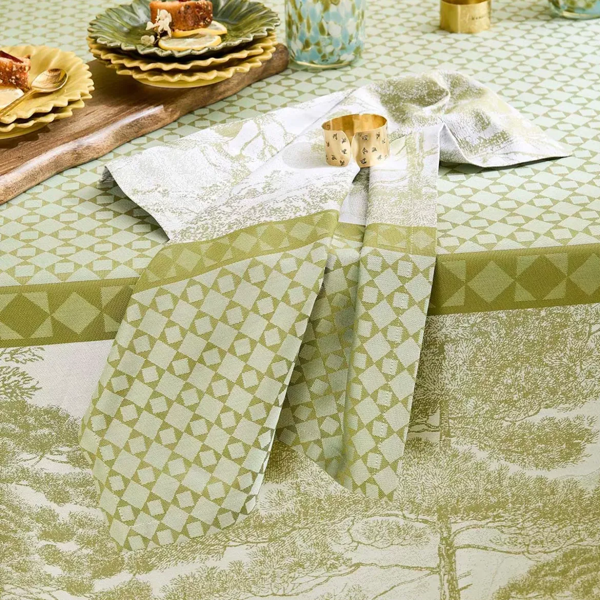 Serviette pur coton 220 g/m² motif jacquard vert Le sud vert