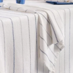 Serviette pur coton lavé motif jacquard bleu blanc Rimini blu