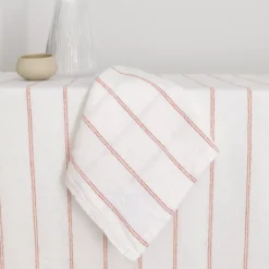 Serviette pur coton lavé motif jacquard orange blanc Rimini terracotta