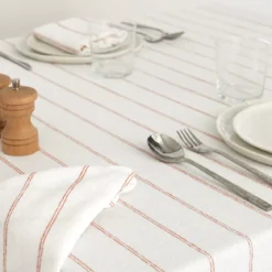 Serviette pur coton lavé motif jacquard orange blanc Rimini terracotta