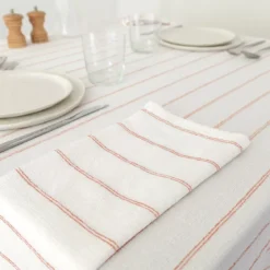 Serviette pur coton lavé motif jacquard orange blanc Rimini terracotta