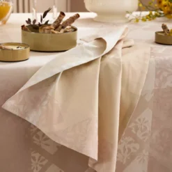 Serviette pur coton motif jacquard beige Mille pistils naturel