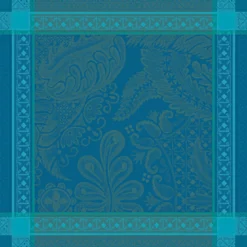 Serviette pur coton motif jacquard bleu Isaphire emeraude