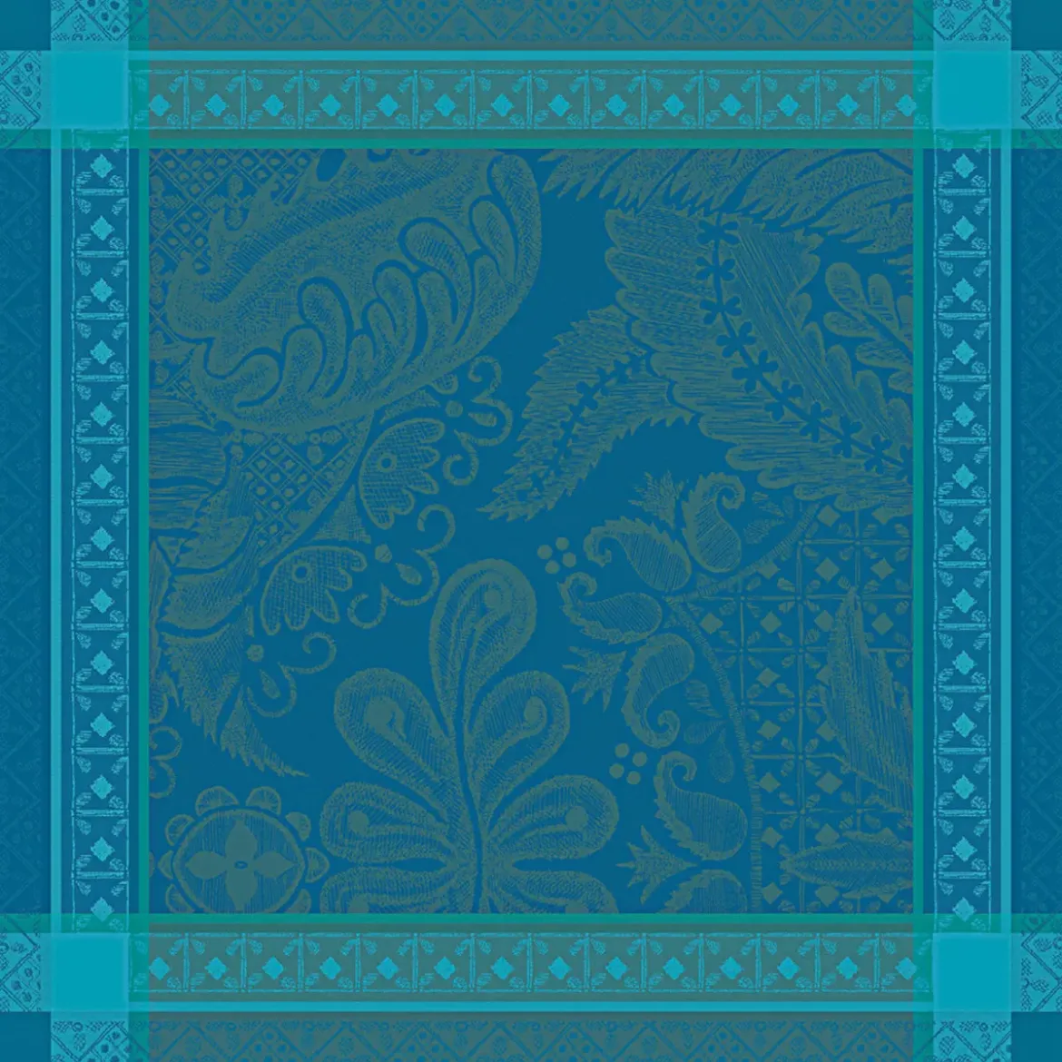 Serviette pur coton motif jacquard bleu Isaphire emeraude