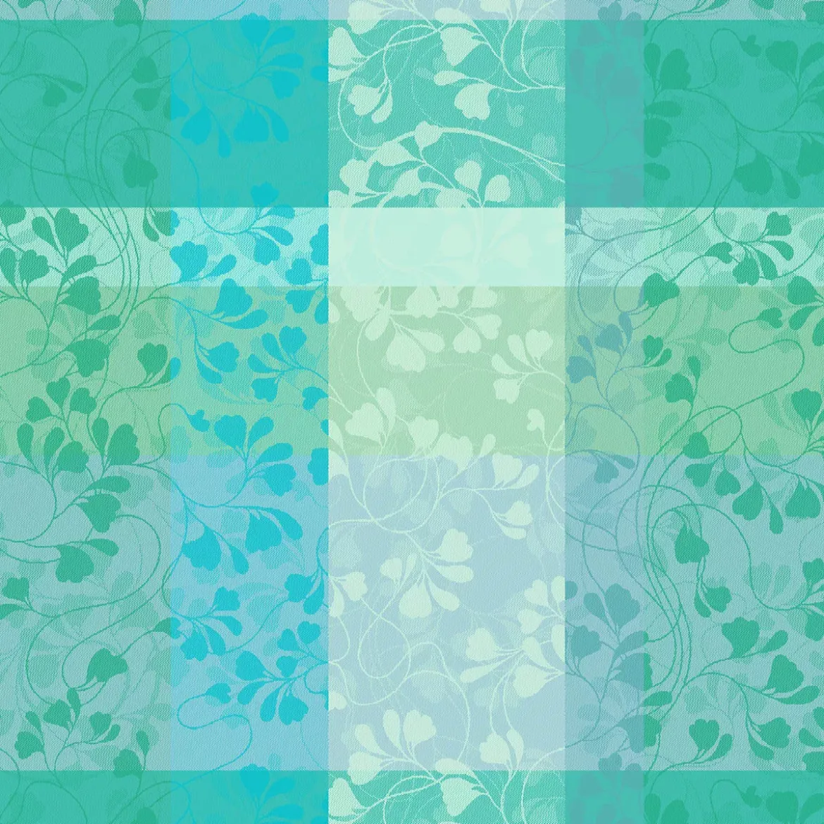 Serviette pur coton motif jacquard bleu vert Mille feuillages turquoise
