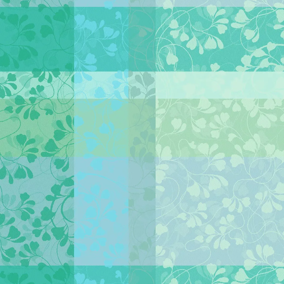 Serviette pur coton motif jacquard bleu vert Mille feuillages turquoise