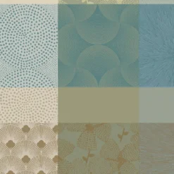 Serviette pur coton motif jacquard bleu beige Mille zen ecume