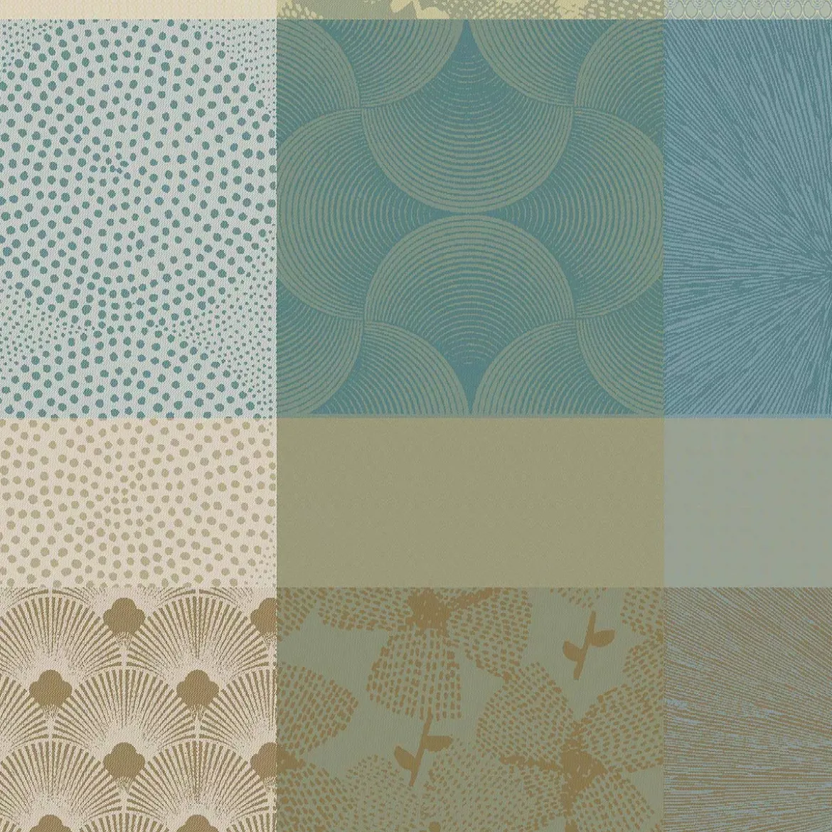 Serviette pur coton motif jacquard bleu beige Mille zen ecume
