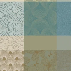 Serviette pur coton motif jacquard bleu beige Mille zen ecume