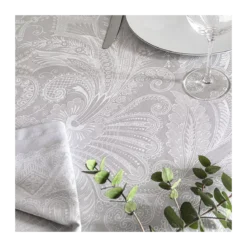Serviette pur coton motif jacquard gris Grace perle