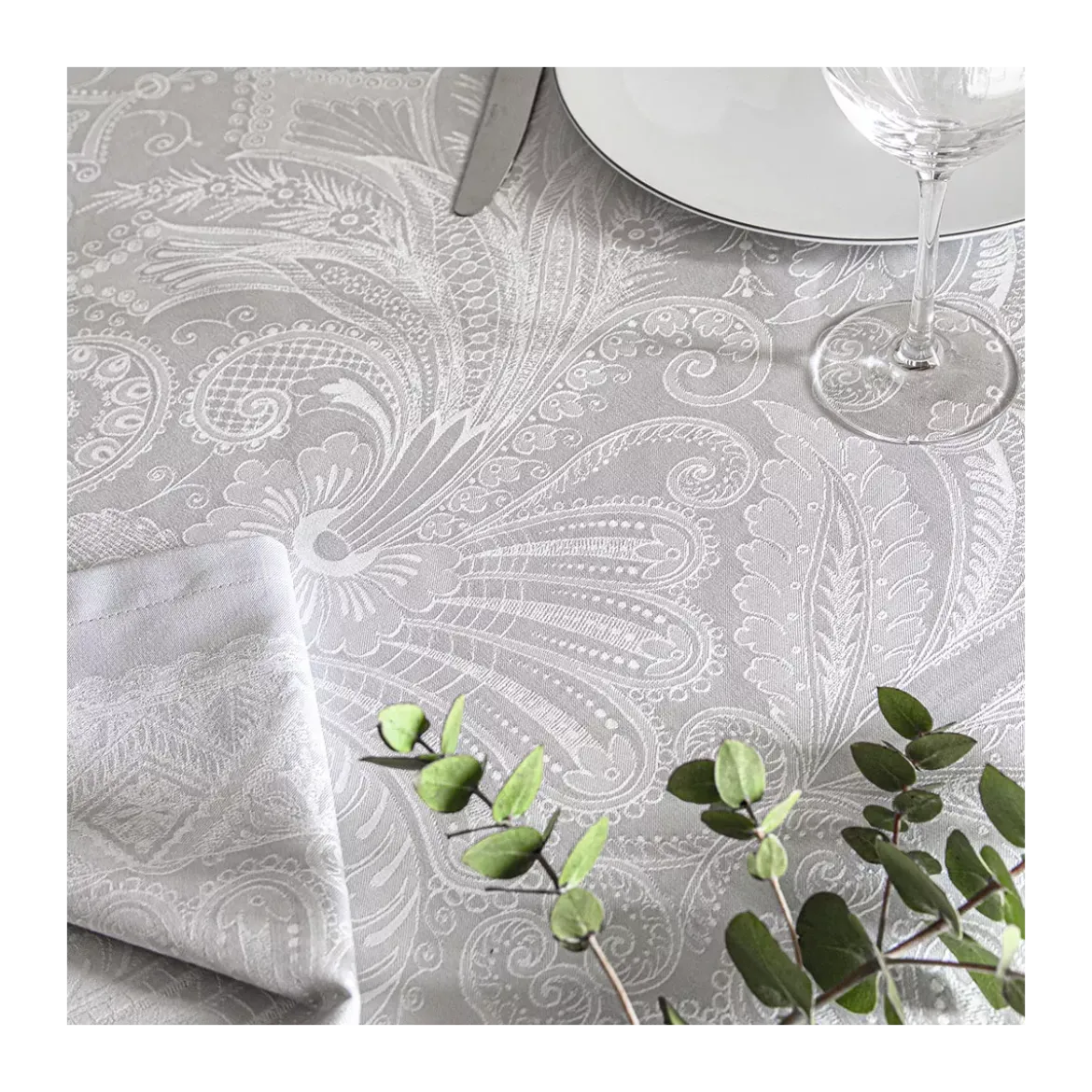 Serviette pur coton motif jacquard gris Grace perle