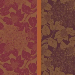 Serviette pur coton motif jacquard bordeaux orange Hortensias rouille